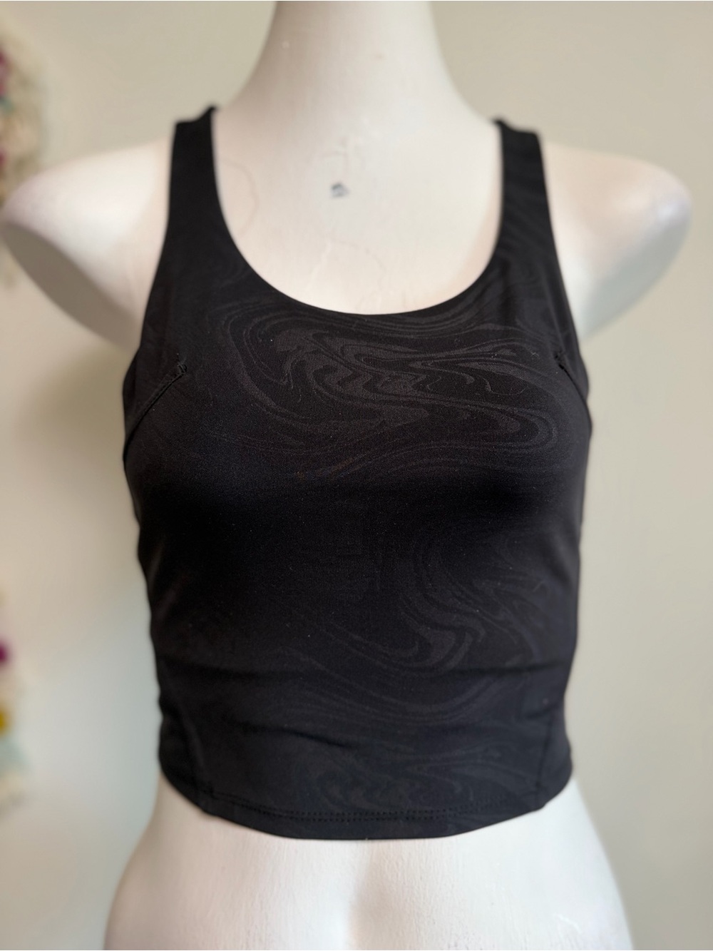 Avia Black Tonal Swirl Racerback Cropped Athletic Tank Top Women’s X Small EUC